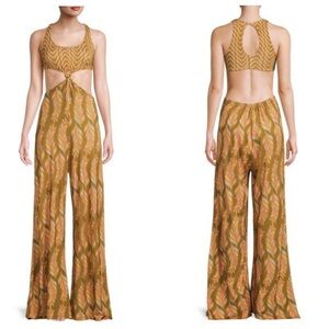 Agua Bendita Mustard and Coral Patterned Jumpsuit
